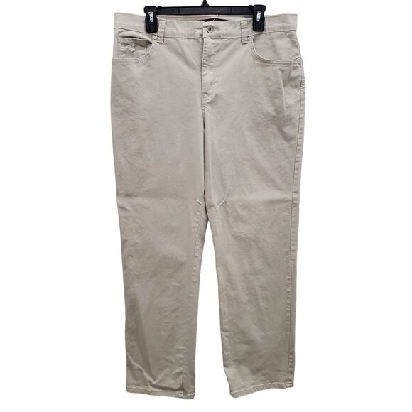 Gloria Vanderbilt Woman's Petite Amanda Khaki Tapered Leg Mom Jeans Plus Sz 16P - Picture 1 of 7